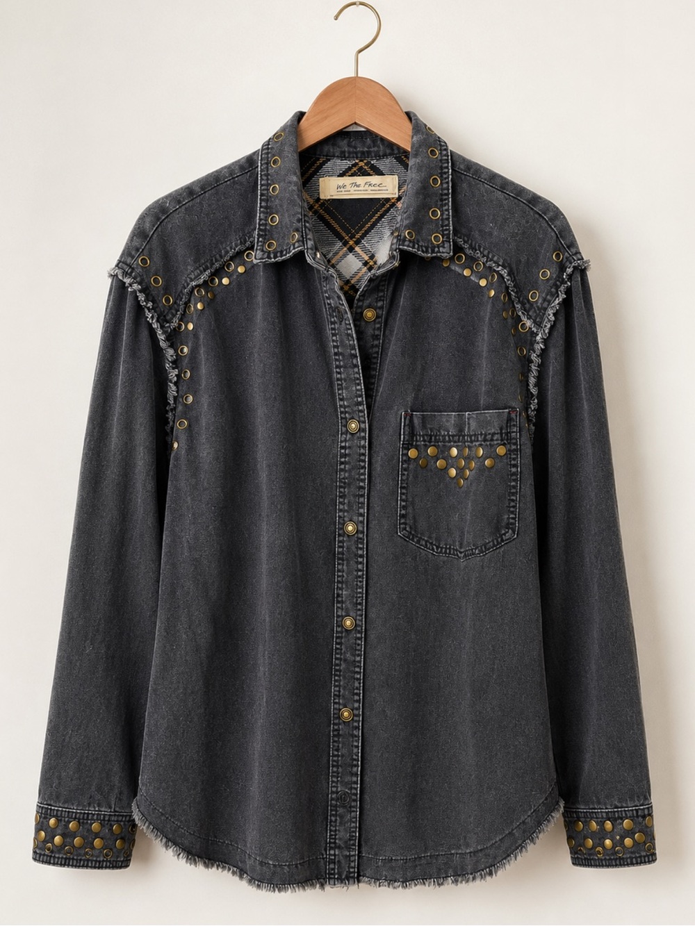 Free People studded denim button down